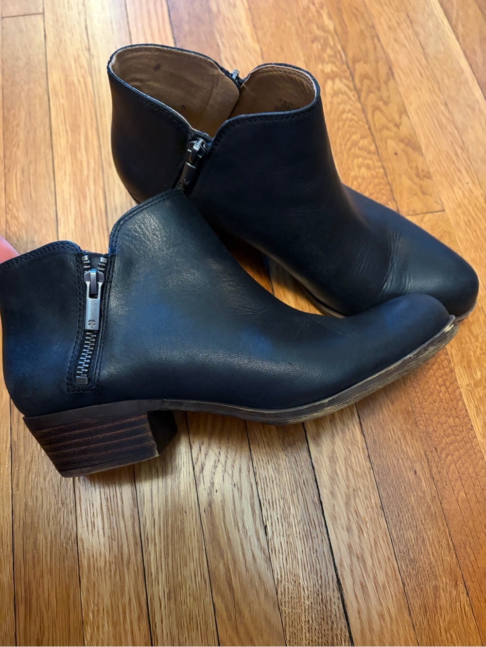 Lucky Brand Black Leather Ankle Booties with Side Zip